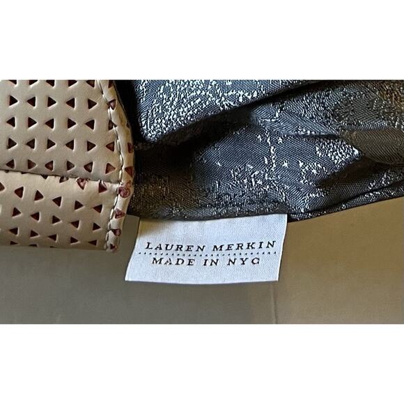Lauren Merkin | Made In NYC Tan Perforated Magnetic Closure Clutch | 5”x 10” - Picture 3 of 6